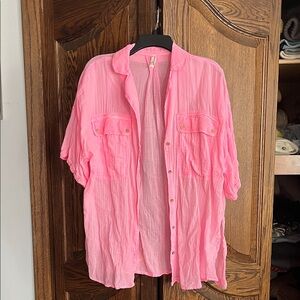 Free people, hot pink breezy button down shirt , beach cover up